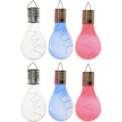 6x Buitenlampen/tuinlampen lampbolletjes/peertjes 14 cm transparant/blauw/rood - Buitenverlichting