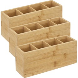 Set van 3x stuks make-up organizer 4 vakken rechthoek 22,5 x 7 cm van bamboe - Make-up dozen