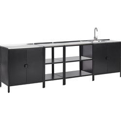 VILAMA - Tuin kookeilanden met keukenkasten - Zwart - 4-delig - RVS