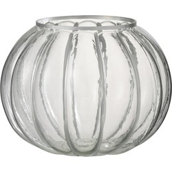 J-line - Windlicht Bol Streep Glas Transparant/zilver Medium - 23x23x18.5cm