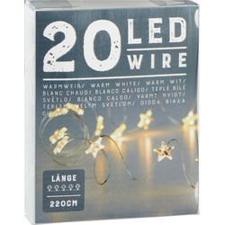 Draadverlichting lichtsnoer met 20 sterren lampjes warm wit op batterij 220 cm - Lichtsnoeren
