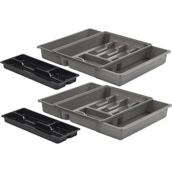 Bestekbak/keuken organizer - 2x - 9 tot 11 vaks - grijs - uitschuifbaar - Bestekbakken