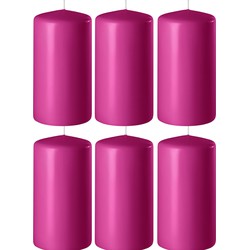 6x Kaarsen fuchsia roze 6 x 12 cm 45 branduren sfeerkaarsen - Stompkaarsen