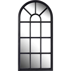 MISOU Tuinspiegel - Raam Spiegel - Zwart Frame - Boogspiegel - Loft spiegel - Zwart - 69,5x34,5x2,5cm - Kunststof - Glas