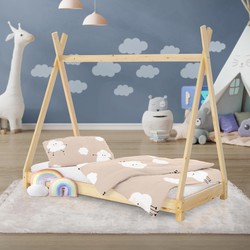 Kinderbed Tipi met lattenbodem 70x140 cm naturel hout ML-Design