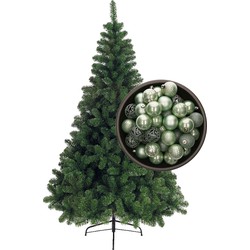 Bellatio Decorations kunst kerstboom 150 cm met kerstballen mintgroen - Kunstkerstboom