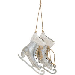 2x Kerstboomversiering schaats ornamenten zilver 14 cm - Kersthangers