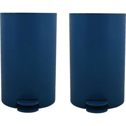 MSV kleine pedaalemmer - 2x - kunststof - marine blauw - 3L - 15 x 27 cm - Badkamer/toilet - Pedaalemmers