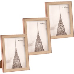 3x stuks kunststof fotolijst koper met hout geschikt voor een foto van 15 x 20 cm - Fotolijsten