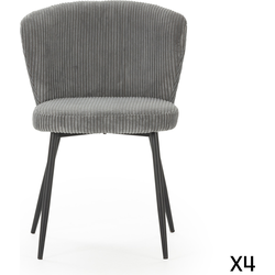 Set van 4 stoelen in geribbelde fluwelen stof met zwarte metalen poten L47 cm - MEGAN