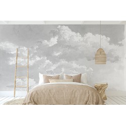 Wolkenbehang Waterverf Schilderij Lichtgrijs - 300x250cm