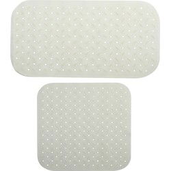 MSV Douche/bad anti-slip matten set badkamer - rubber - 2x stuks - wit - 2 formaten - Badmatjes