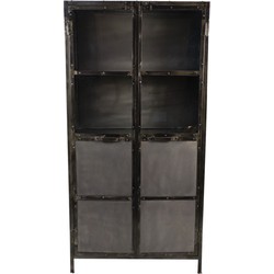 HSM Collection-Vitrinekast Brooklyn 2 Deur-90x40x180-Grijs-Metaal/Glas