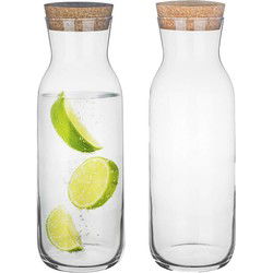 Glasmark Waterkan - 2x - met deksel - 1L - glas - kurk - waterkaraf - Waterkannen