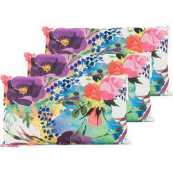 Anna's Collection Sierkussen voor binnen en buiten - 3x - bloemen - paars - 30 x 50 cm - tuinkussen - Sierkussens
