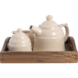 Clayre & Eef Theepot Set  27x22x16 cm Beige Bruin Hout Theekan