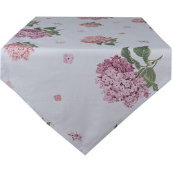 Clayre & Eef Tafelloper  50x160 cm Blauw Roze Katoen Rechthoek Hortensia