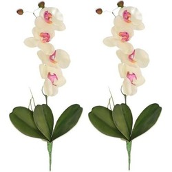 2x Nep planten roze/wit Orchidee/Phalaenopsis binnenplant, kunstplanten 44 cm - Kunstbloemen