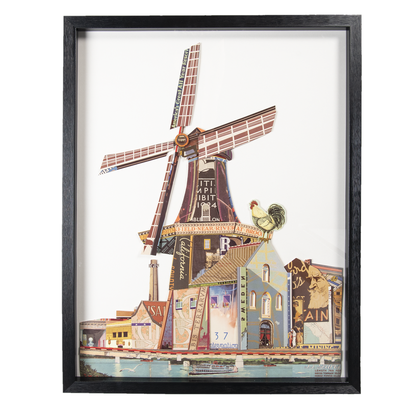 Clayre & Eef Schilderij - 64*4*82 cm - meerkleurig - kunststof / papier - rechthoek - molen - Clayre & Eef - 50316 - 