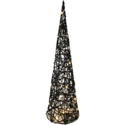 Gerimport Verlicht kerstfiguur - kegel/piramide kerstboom - zwart - rotan - H80 cm - kerstverlichting figuur