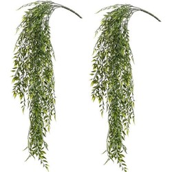 2x Groene Bamboe kunstplant hangende tak 80 cm UV bestendig - Kunstplanten