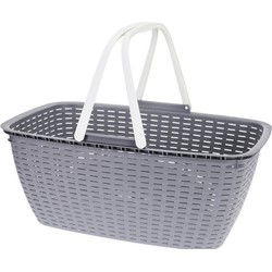 Wasmand met hengel - grijs - kunststof - 35 liter - 60x40x30 cm - Wasmanden