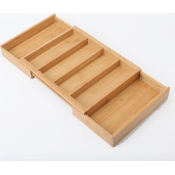 Decopatent® Uitschuifbare bestekbak 4 Vaks -> Uitschuifbaar naar 6 Vaks - Keukenla Bestek organizer bamboe hout - 55 x 33 x 5 Cm.