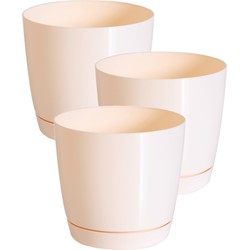 Set van 3x stuks plantenpotten/bloempotten kunststof glanzend creme/beige dia 21 x hoogte 19 cm - Plantenpotten