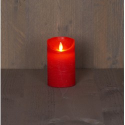 4 stuks - Batterijverlichting kaars wax rustiek bewegende vlam 7,5x12,5cm rood 3xaaa/timer