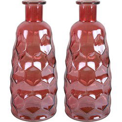 Countryfield Art Deco vaas - 2x - donkerroze transparant - glas - D12 x H30 cm - Vazen