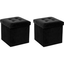 Atmosphera Poef/hocker/voetenbankje - 2x - opbergbox - zwart - PU/MDF - 38 x 38 cm - Poefs