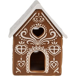 Clayre & Eef Waxinelichthouder Gingerbread house 7x8x9 cm Bruin Porselein Theelichthouder