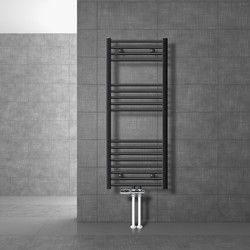 Badkamer radiator middenaansluiting 500x1200 mm antraciet gebogen met onderaansluitset LuxeBath