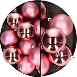 18x stuks kunststof kerstballen roze 6 en 8 cm - Kerstbal