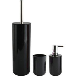 MSV Badkameraccessoire Moods - toiletborstel in houder - beker - zeeppompje - zwart - kunststof - Badkameraccessoireset