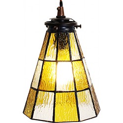 LumiLamp Hanglamp Tiffany  Ø 15x115 cm  Geel Bruin Glas Metaal Hanglamp Eettafel
