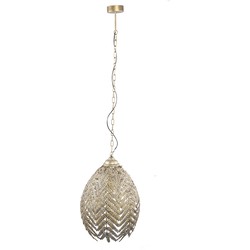 PTMD Katie Gold metal hanging lamp with leaves S