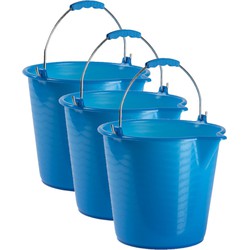 3x stuks huishoud schoonmaak emmers kunststof blauw 9 liter inhoud 30 x 26 cm - Emmers