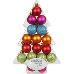 17x Kunststof gekleurde kleine kerstballen pakket 3 cm - Kerstbal