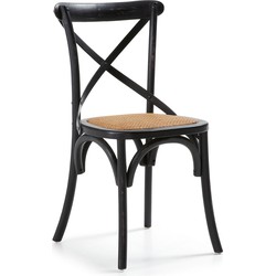 Kave Home - Alsie stoel in zwart gelakt massief berkenhout en rotan zitting