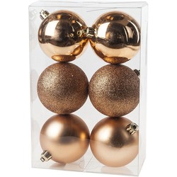 6x Kunststof kerstballen glanzend/mat koperkleurig 8 cm versiering - Kerstbal