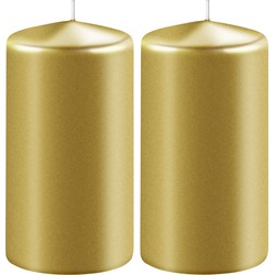 2x Kaarsen metallic goud 6 x 15 cm 58 branduren sfeerkaarsen - Stompkaarsen