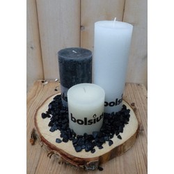 3-teiliges Kerzenset schwarz, schneeweiß und cremeweiß, Kiesfarbe: schwarz, Ø ca. 30 cm - Bolsius