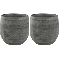 2x stuks plantenpotten/bloempotten in een strakke Modern design look mystic grijs Dia 22 cm en Hoogt - Plantenpotten