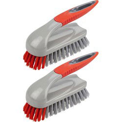 Buemag Schrobborstel met handvat - 2x - rood/grijs - kunststof - Schrobborstels