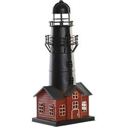 Items Decoratie Vuurtoren beeldje - zwart/rood - metaal - 33 cm - Beeldjes