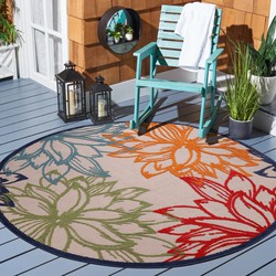 Tapijtenloods Binnen en Buiten Rond Vloerkleed Floral Outdoor Laagpolig Tapijt Multi- 150 CM ROND