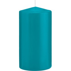 2x Kaarsen turquoise blauw 8 x 15 cm 69 branduren sfeerkaarsen - Stompkaarsen