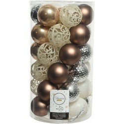 37x stuks kunststof kerstballen wit/zilver/bruin mix 6 cm - Kerstbal
