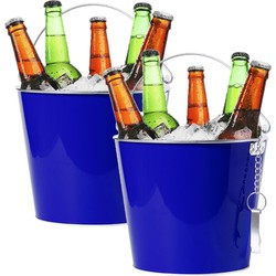 2x stuks ijsemmers/bierkoelers 6L metaal blauw - IJsemmers